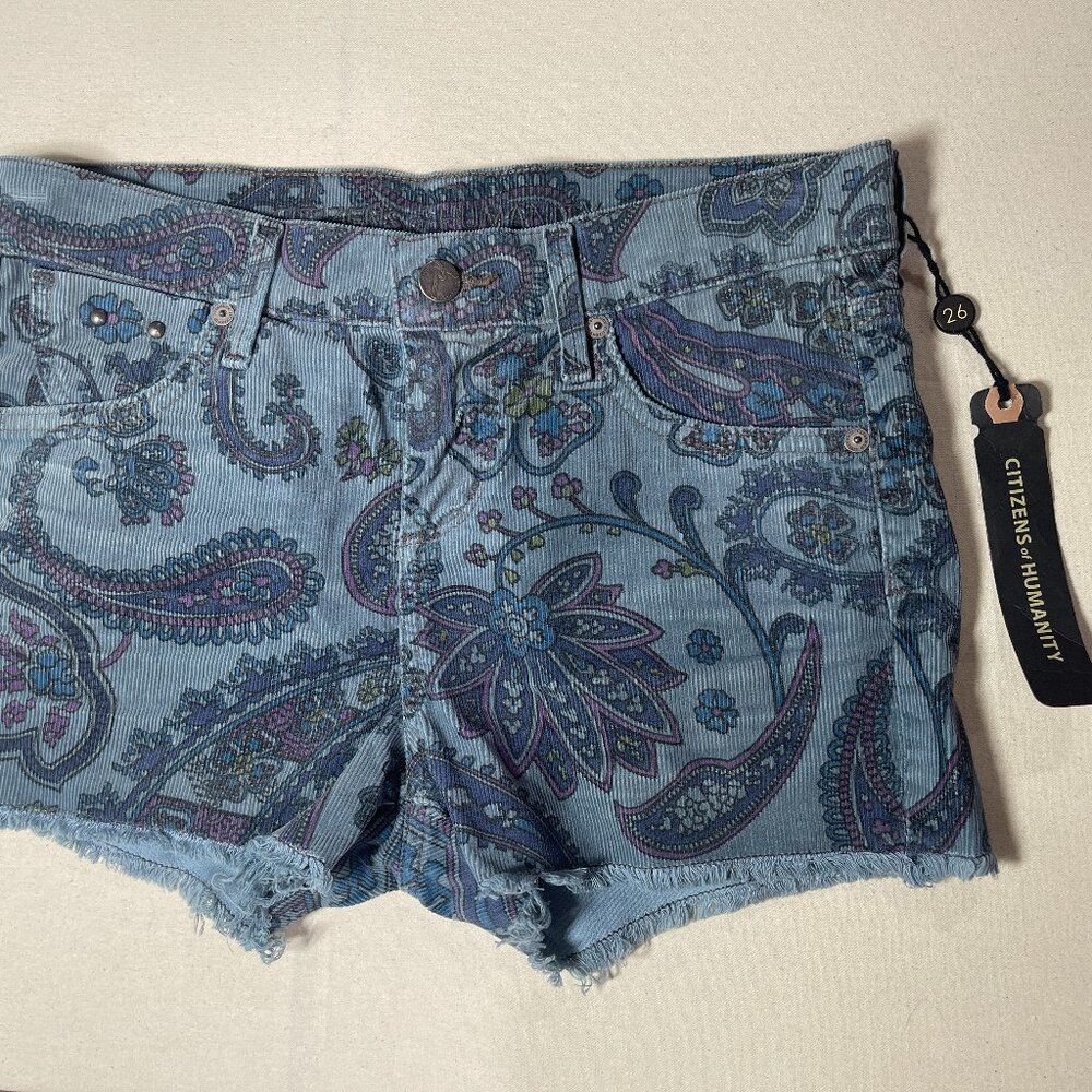 Citizens of Humanity Manic Cheeky Short Corduroy Paisley Frayed Size 26 NWT